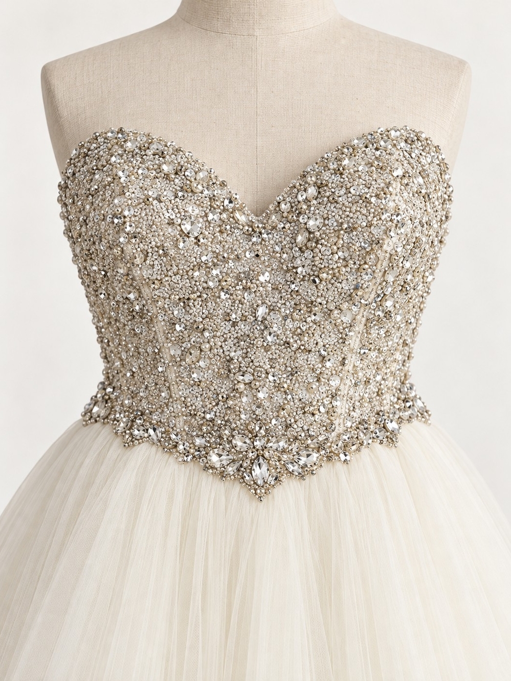Maggie Sottero Strapless Beaded Ivory and Silver Ball Gown- STUNNING